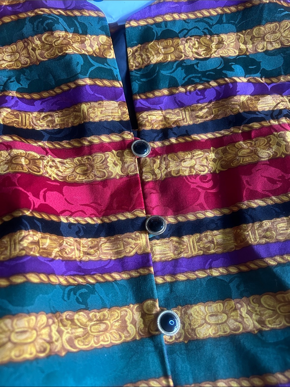 Vintage Talbots Petite 100% silk Striped Jacket in Red, Gold, Green, Purple - Picture 4 of 6